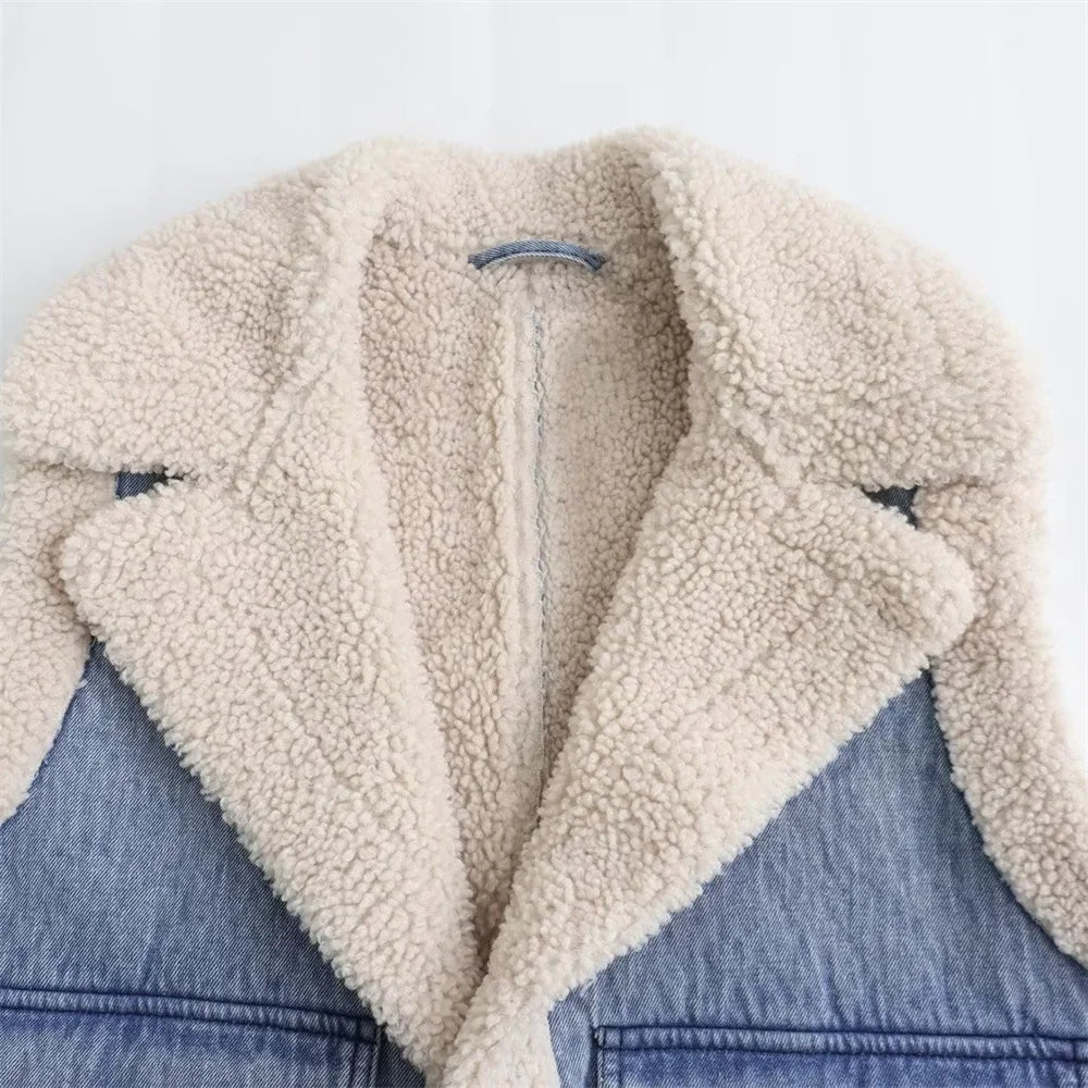 Damska Kamizelka Jeansowa z Ekofuterkiem