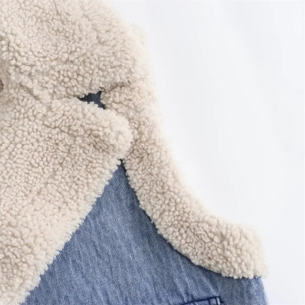 Damska Kamizelka Jeansowa z Ekofuterkiem