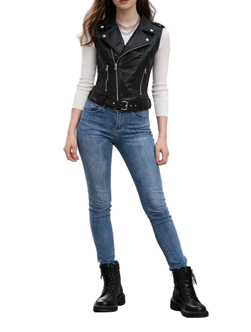 Damska Kamizelka ze Skóry Ekologicznej z Paskiem