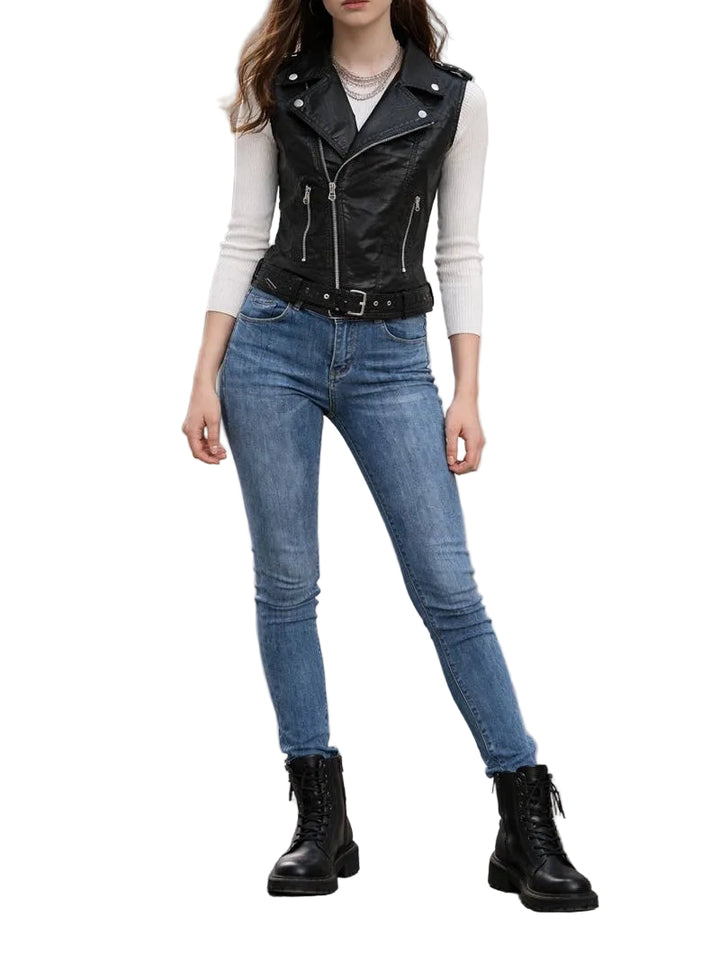 Damska Kamizelka ze Skóry Ekologicznej z Paskiem