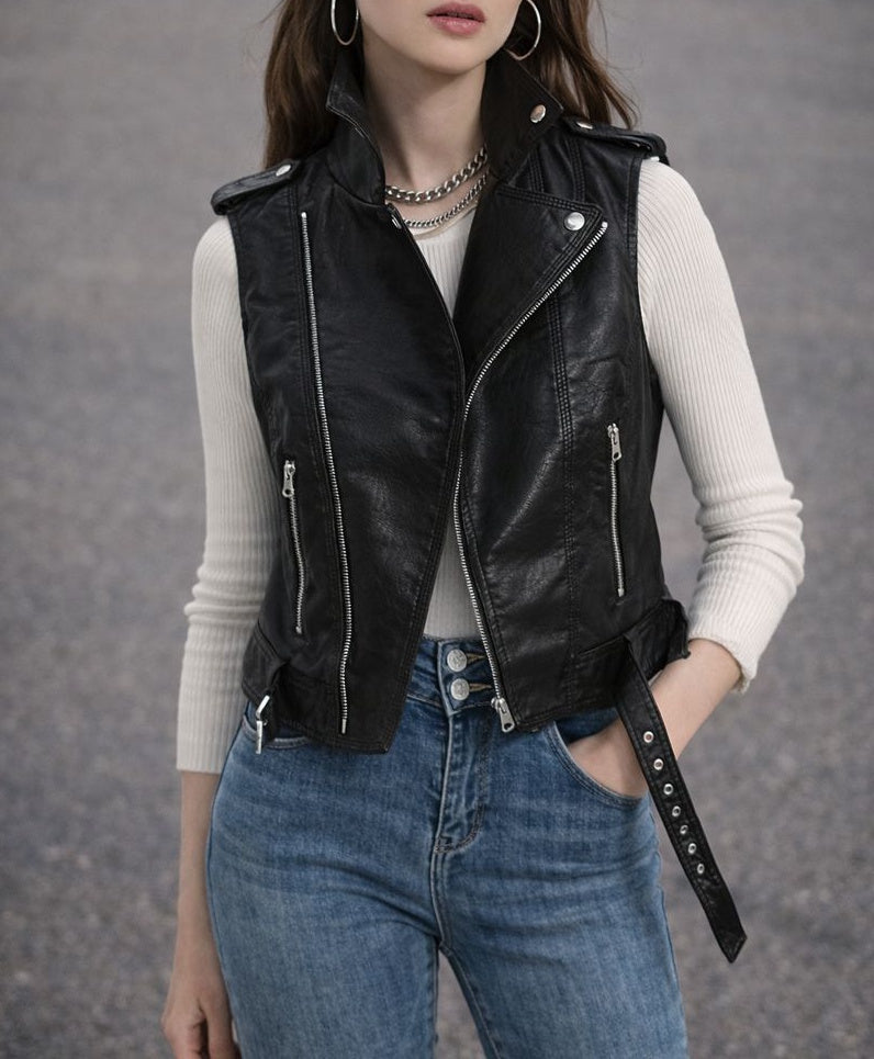 Damska Kamizelka ze Skóry Ekologicznej z Paskiem