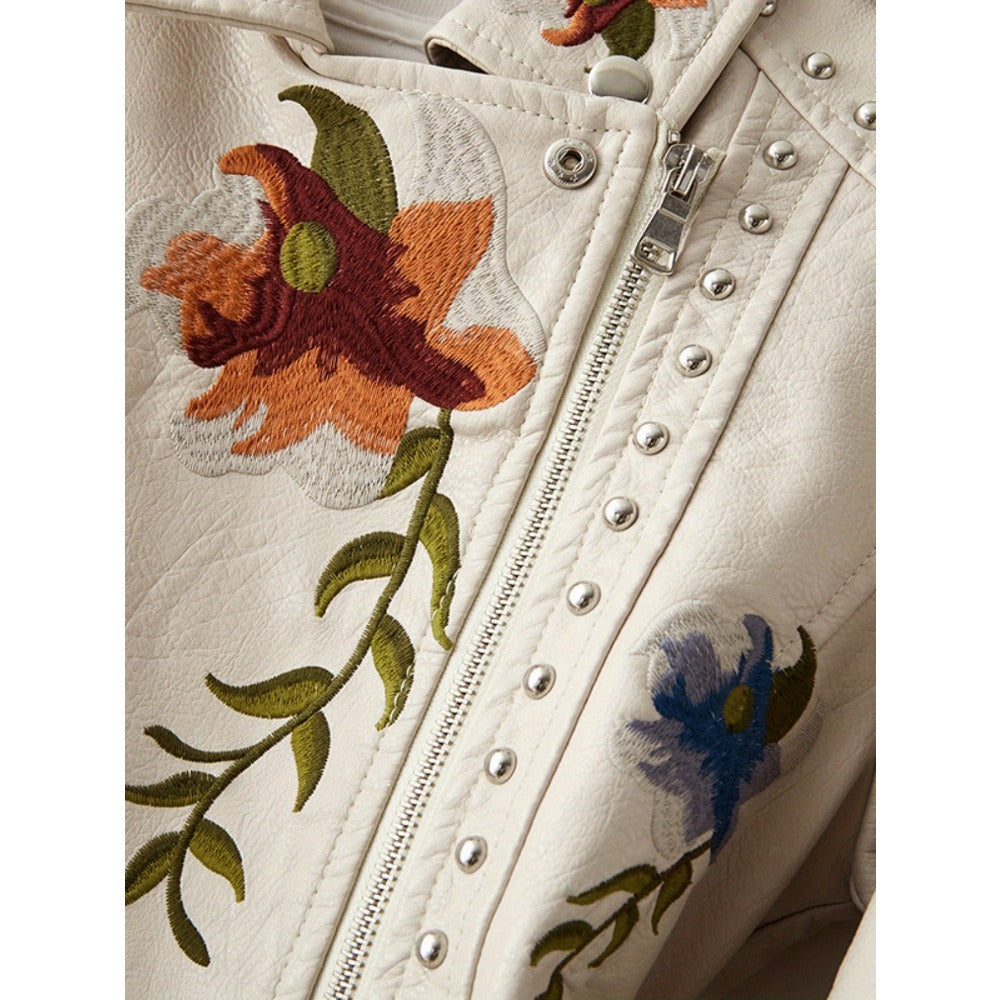 Damska Kurtka Haftowana Z Eko-Skóry