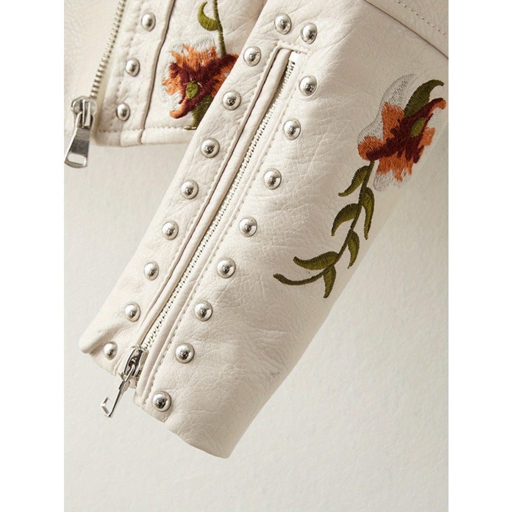 Damska Kurtka Haftowana Z Eko-Skóry