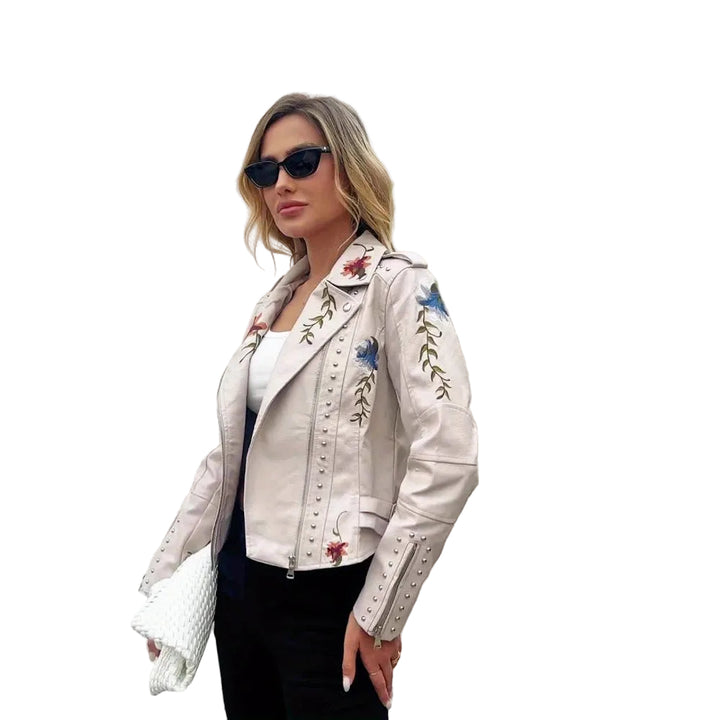 Damska Kurtka Haftowana Z Eko-Skóry