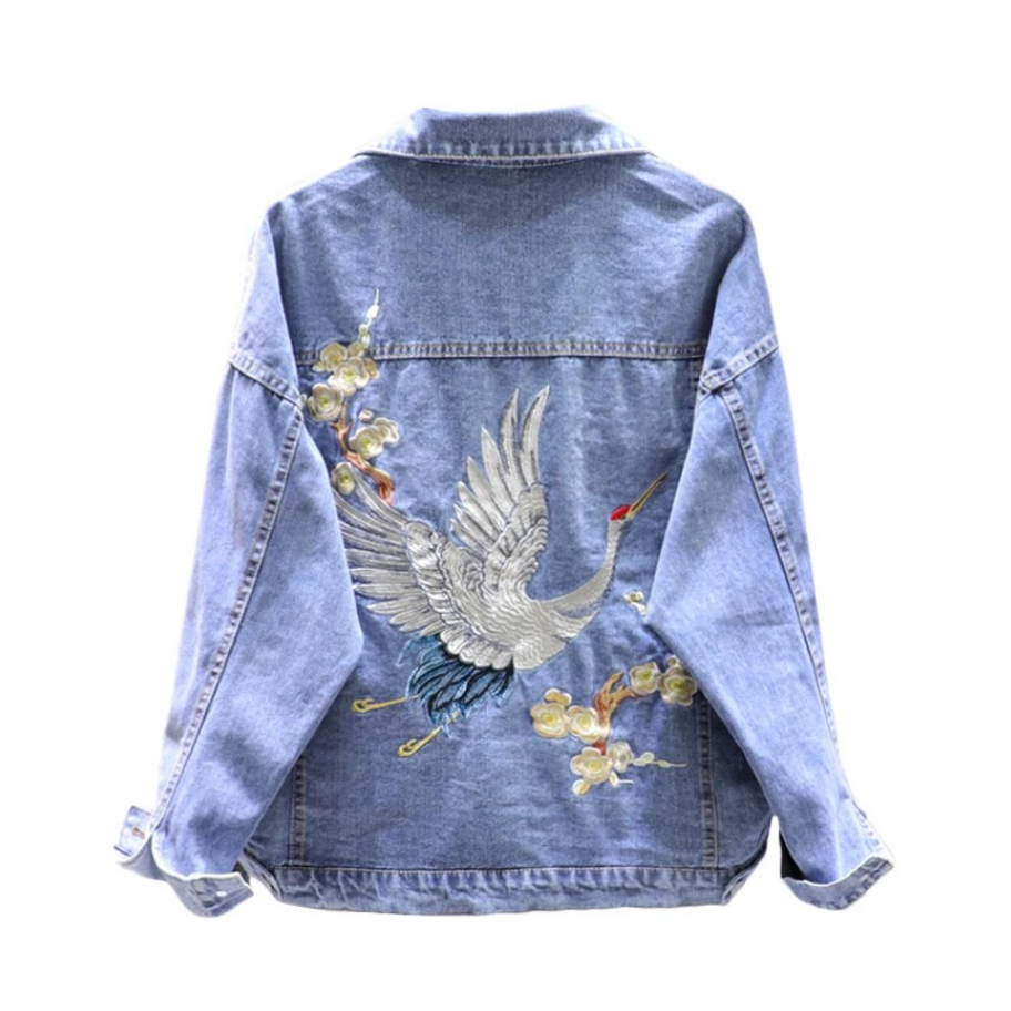 Damska Kurtka Jeansowa Z Ozdobnymi Plecami