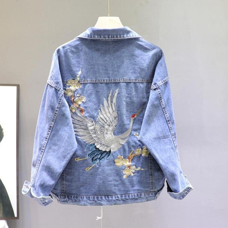 Damska Kurtka Jeansowa Z Ozdobnymi Plecami