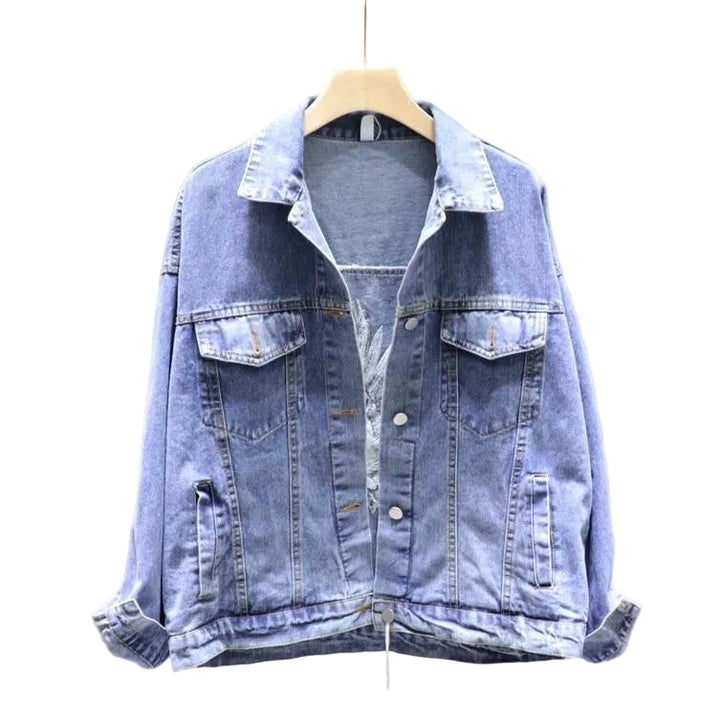 Damska Kurtka Jeansowa Z Ozdobnymi Plecami