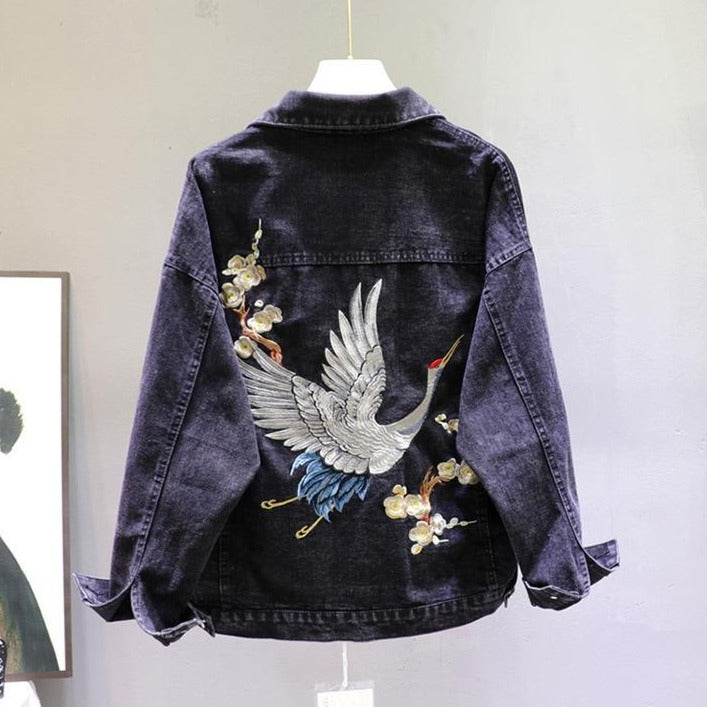 Damska Kurtka Jeansowa Z Ozdobnymi Plecami