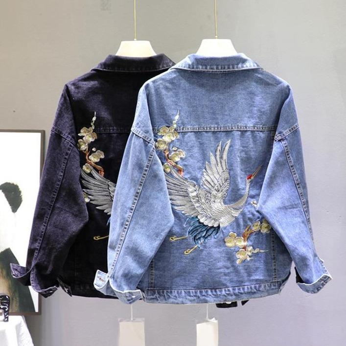 Damska Kurtka Jeansowa Z Ozdobnymi Plecami