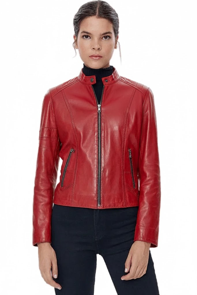 Damska Kurtka z Ekoskóry, Fason Slim-fit