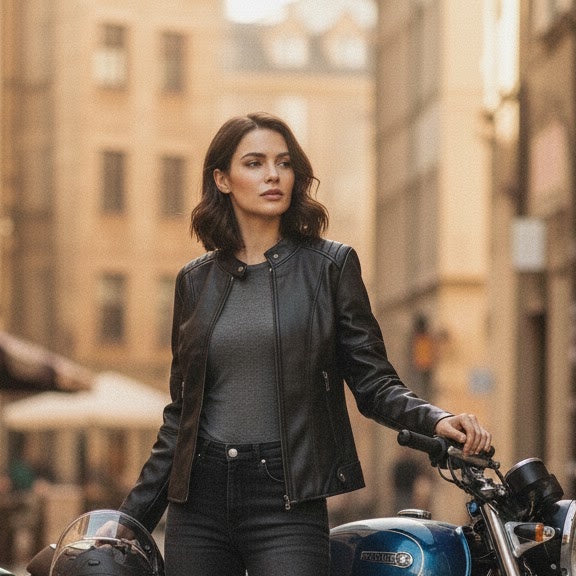 Damska Kurtka z Ekoskóry, Fason Slim-fit