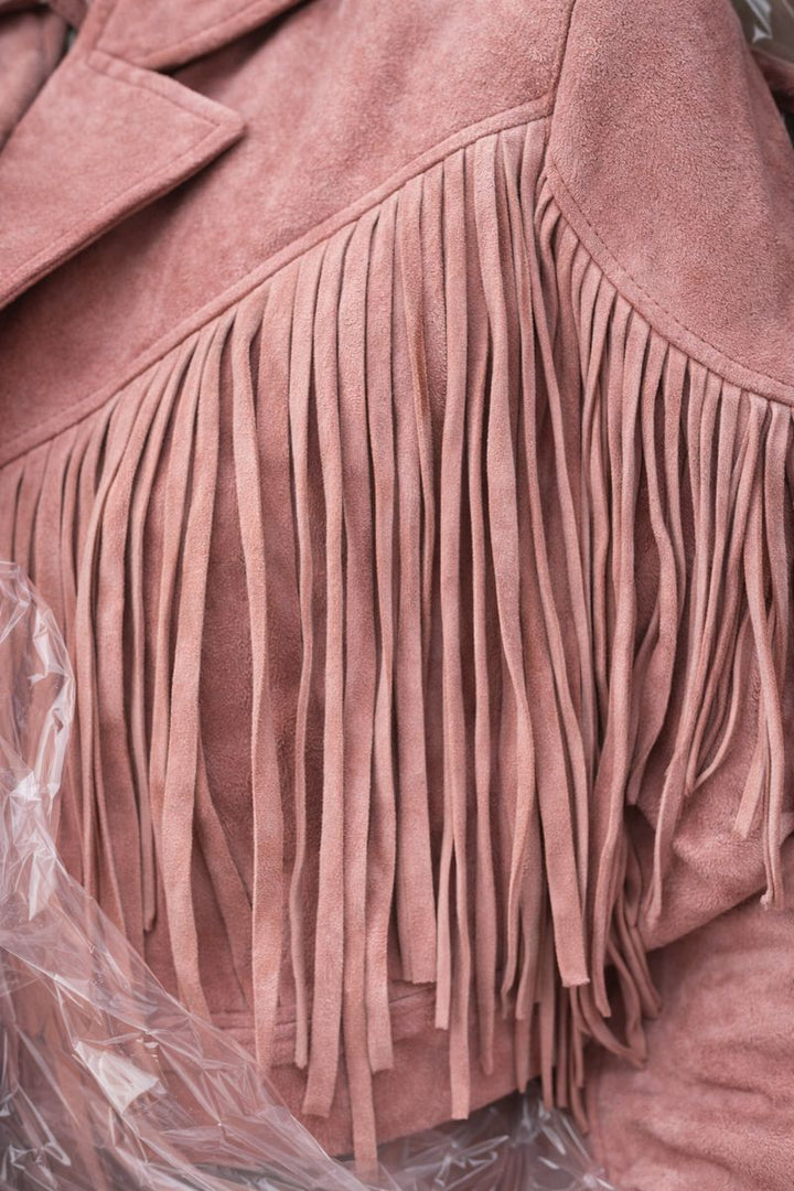 Damska Kurtka z Zamszu Ekologicznego z Frędzlami