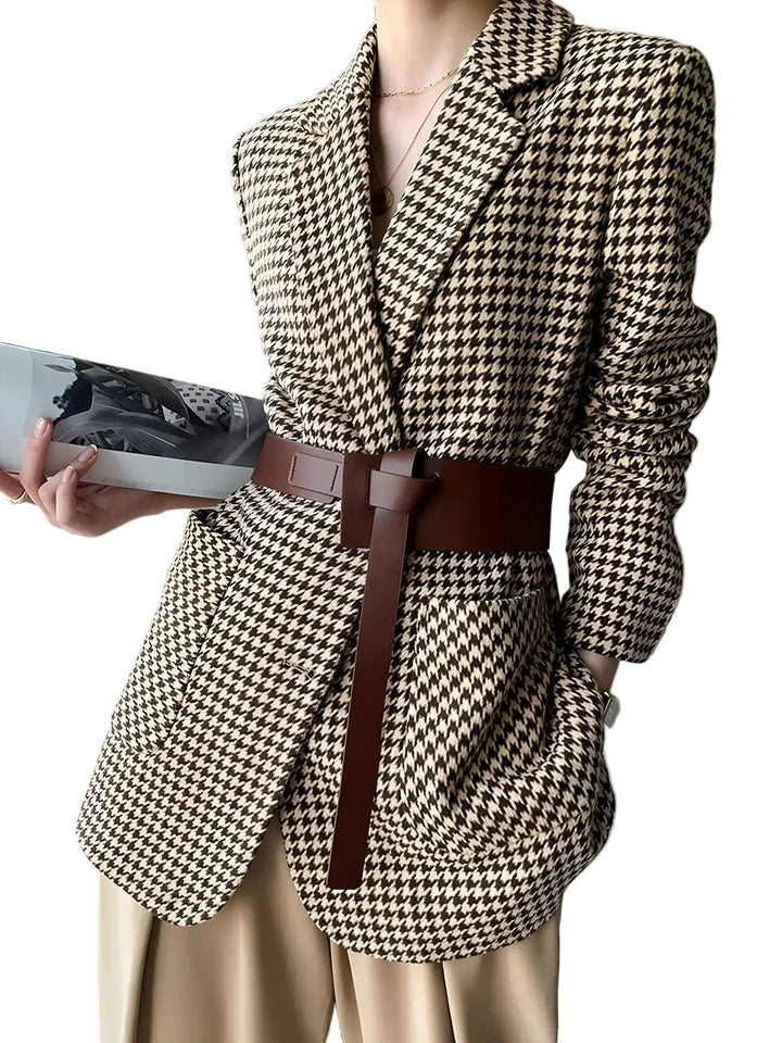 Damska Marynarka w Kratę z Paskiem