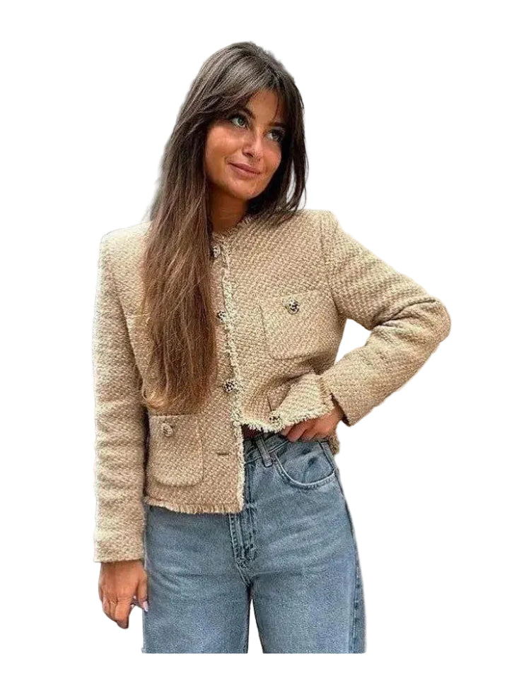Damska Marynarka W Stylu Tweedowym Ze Złotymi Guzikami