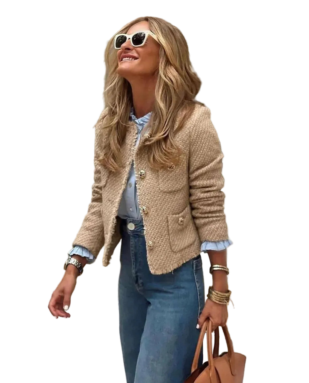 Damska Marynarka W Stylu Tweedowym Ze Złotymi Guzikami