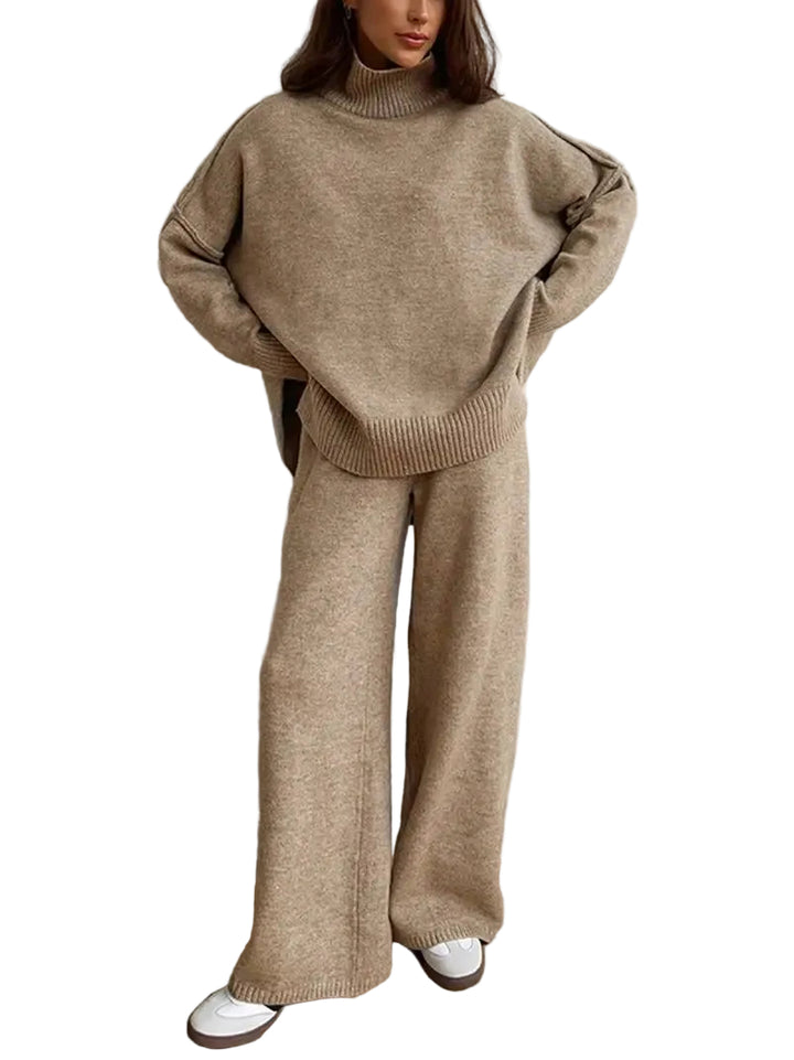 Damski Dzianinowy Komplet - Obszerny Golf i Szerokie Spodnie