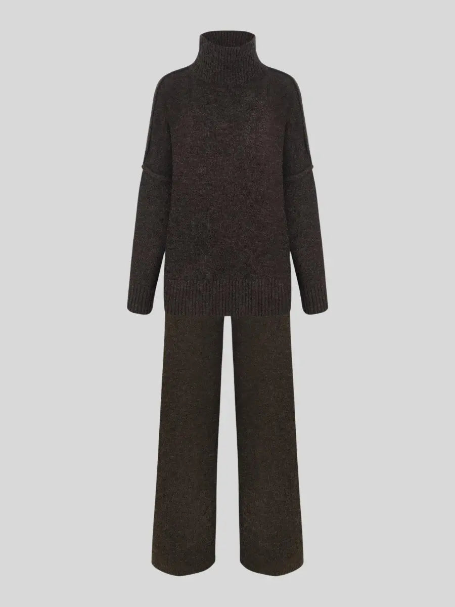 Damski Dzianinowy Komplet - Obszerny Golf i Szerokie Spodnie