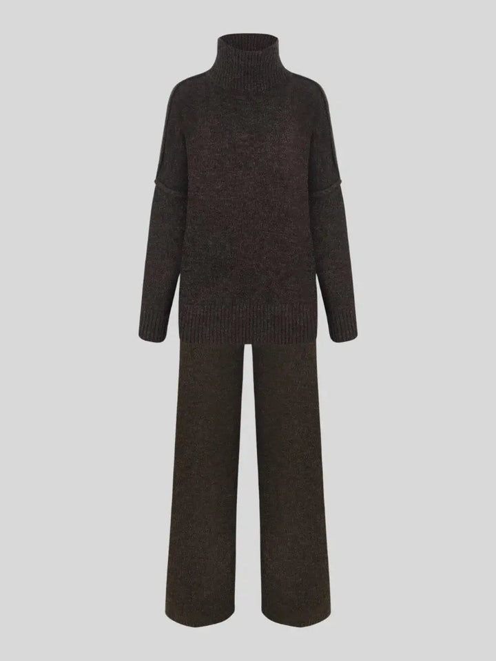 Damski Dzianinowy Komplet - Obszerny Golf i Szerokie Spodnie