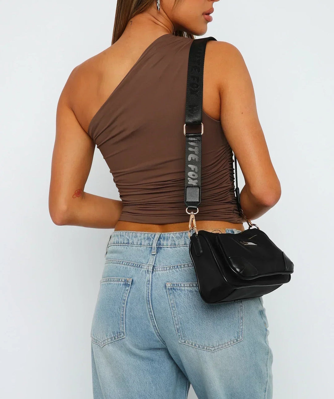 Damski Krótki Top z Falbanką na Jedno Ramię