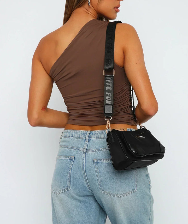 Damski Krótki Top z Falbanką na Jedno Ramię