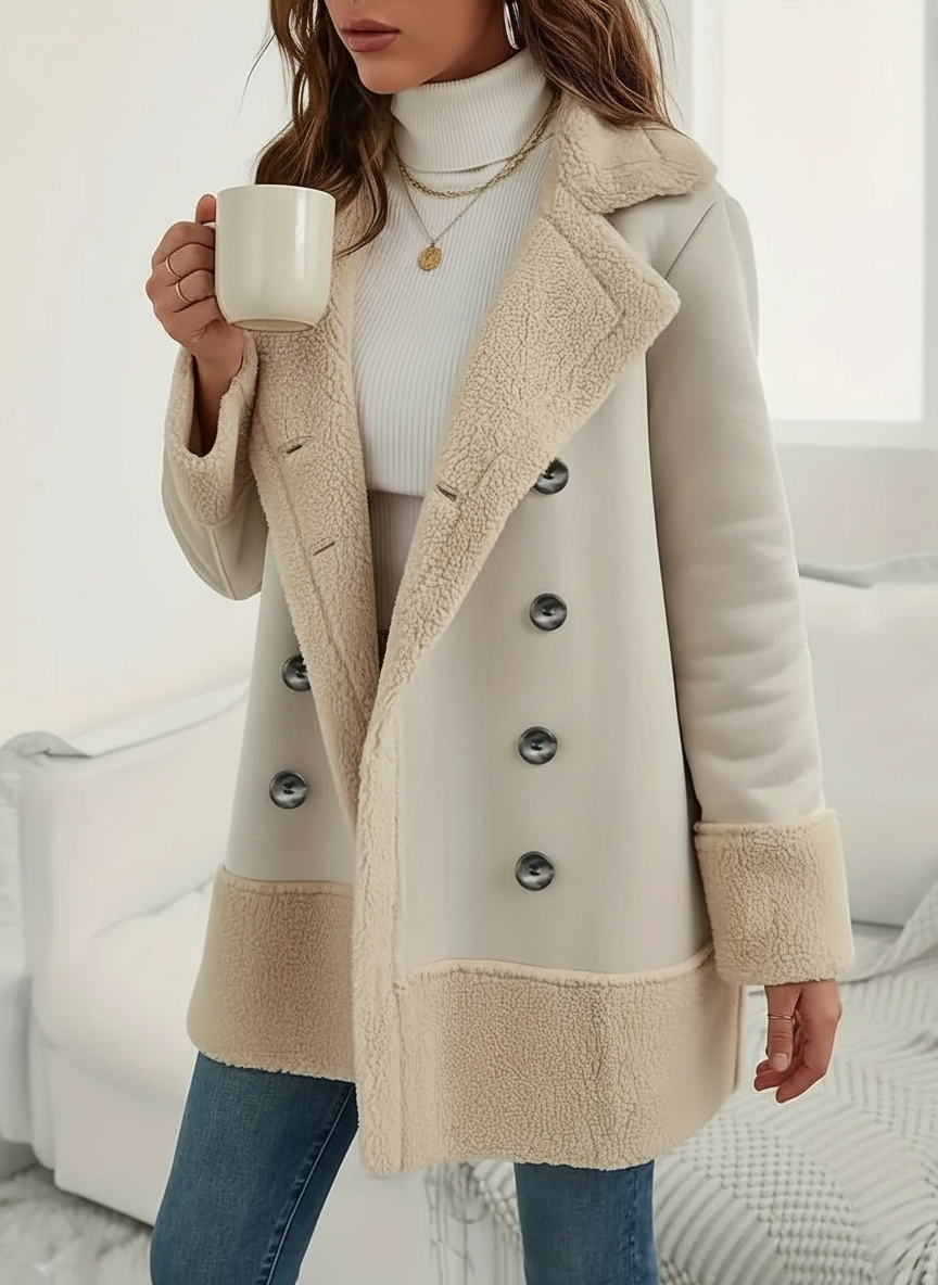 Damski Płaszcz Wełniany Podwójnie Zapinany