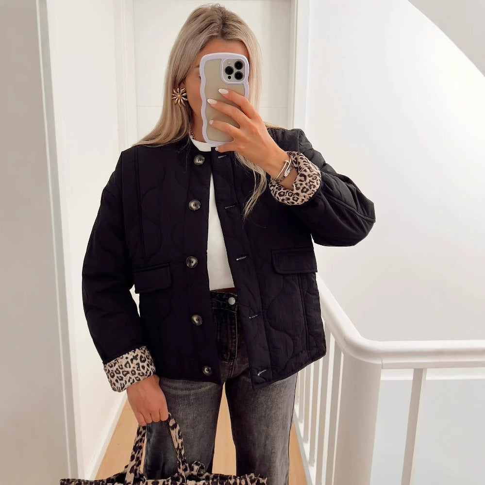 Damski Płaszcz Zimowy z Miękką Podszewką w Panterkę