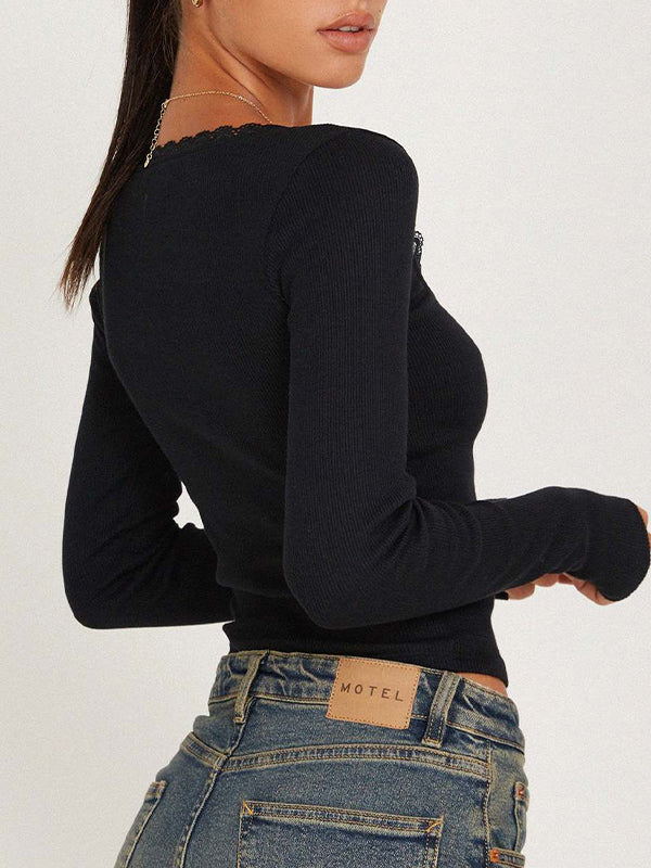 Damski Sweter Klasyczny Z Dekoltem U I Koronką