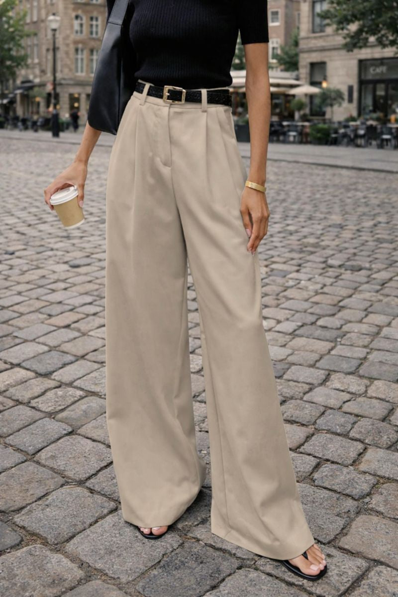 Damski Szerokie Spodnie z Wysokim Stanem i Zakładkami