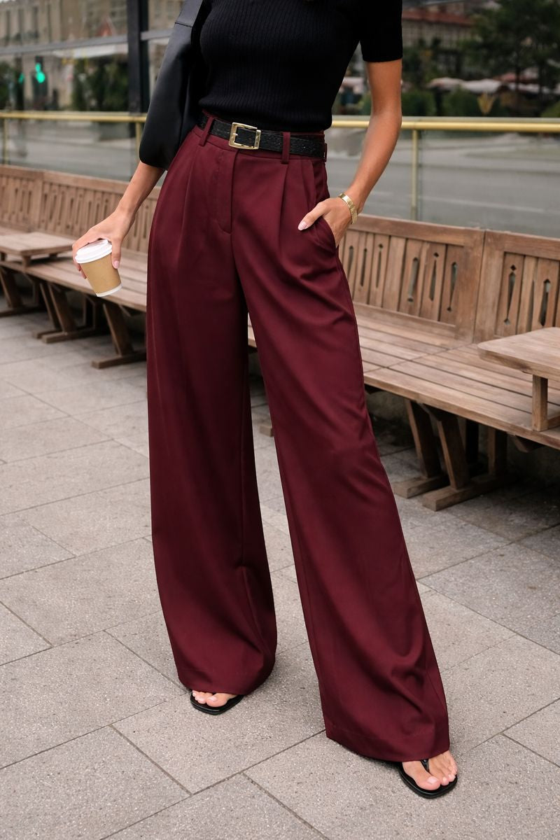 Damski Szerokie Spodnie z Wysokim Stanem i Zakładkami