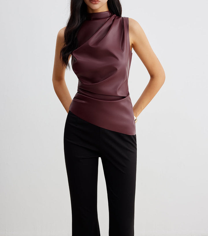 Damski Top Bez Rękawów ze Skóry Ekologicznej