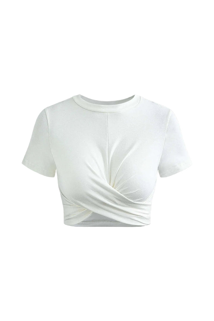 Damski Top Retro Z Falbaną I Prążkowanym Splotem