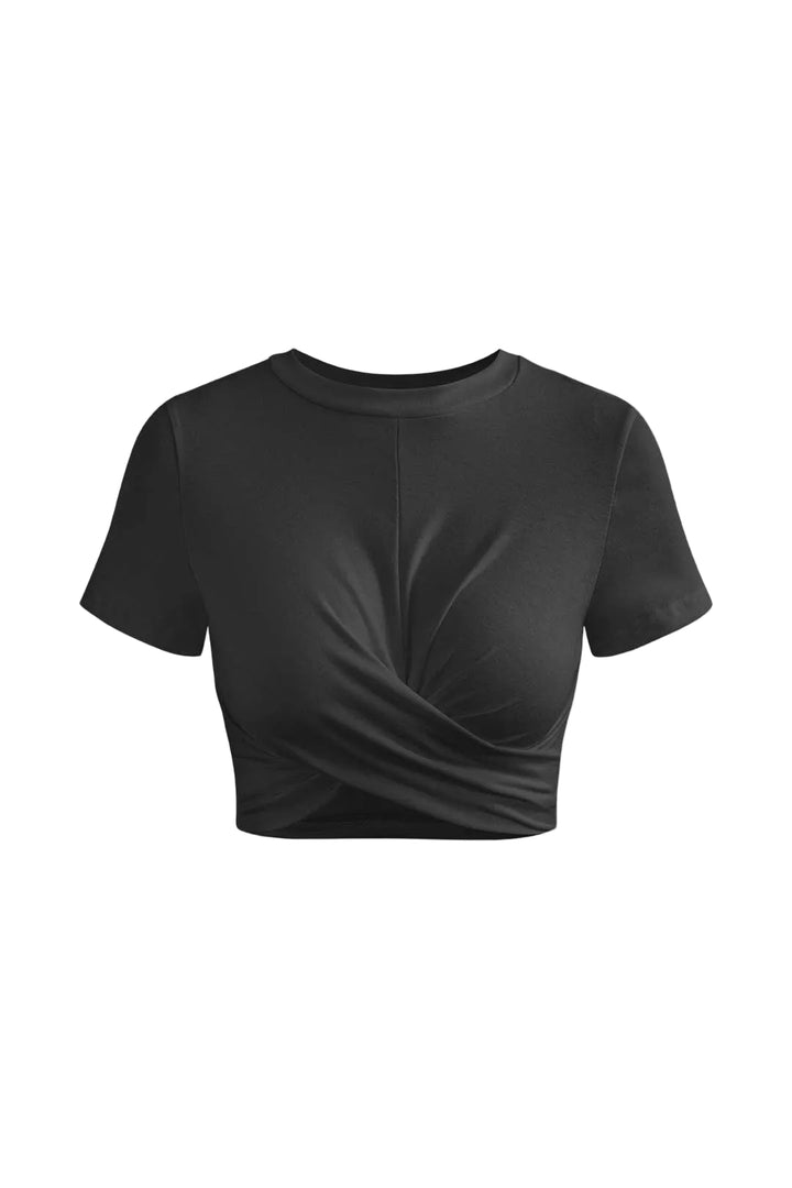 Damski Top Retro Z Falbaną I Prążkowanym Splotem