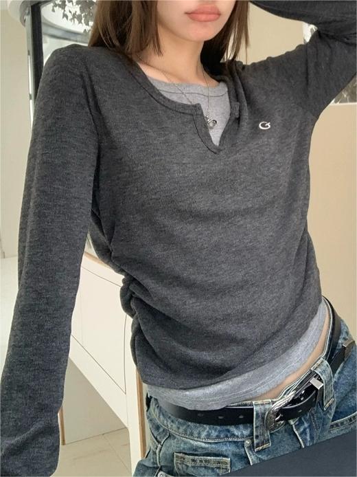 Damski Top Z Długim Rękawem Dwuwarstwowy Z Logo