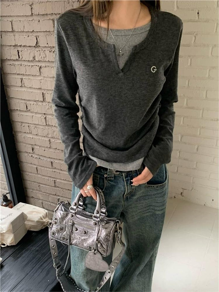 Damski Top Z Długim Rękawem Dwuwarstwowy Z Logo