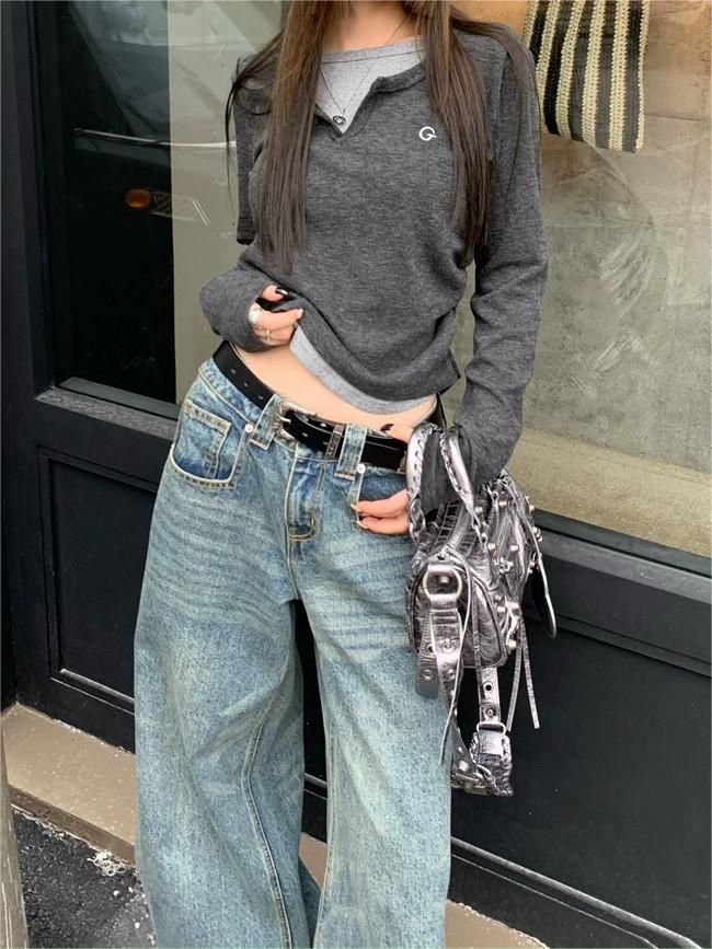 Damski Top Z Długim Rękawem Dwuwarstwowy Z Logo