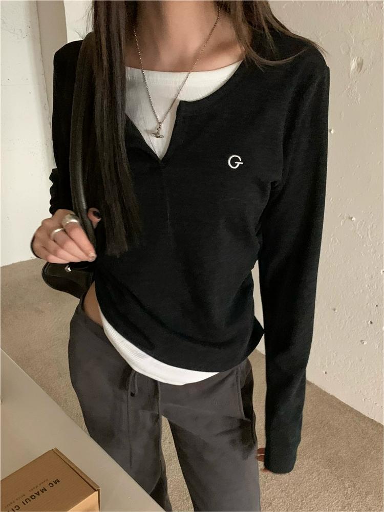 Damski Top Z Długim Rękawem Dwuwarstwowy Z Logo