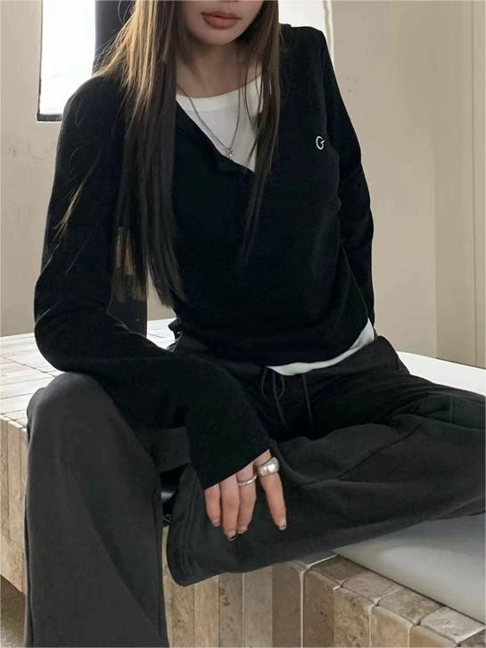 Damski Top Z Długim Rękawem Dwuwarstwowy Z Logo