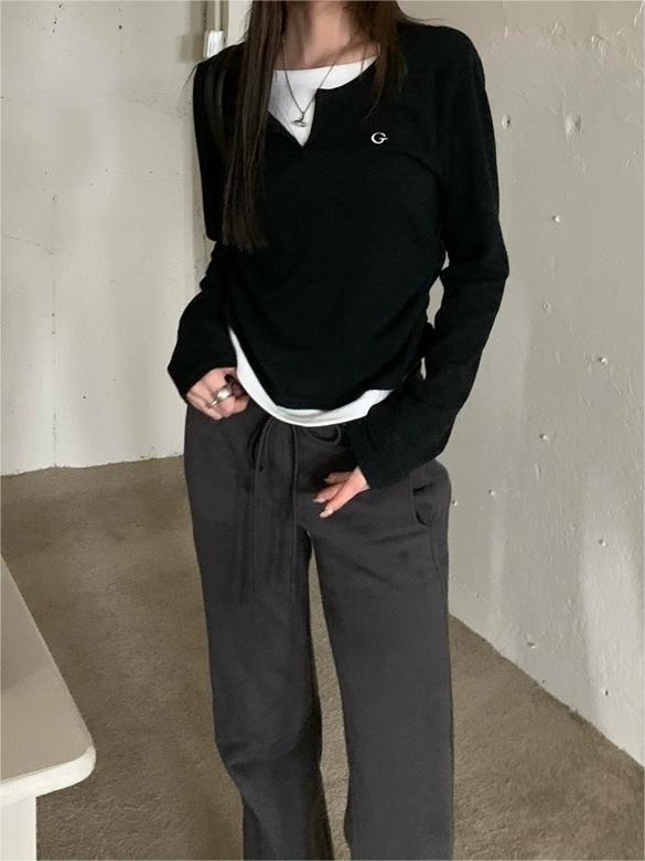 Damski Top Z Długim Rękawem Dwuwarstwowy Z Logo