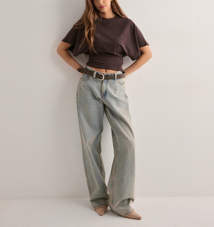 Damski Top Z Szerokimi Rękawami I Okrągłym Dekoltem