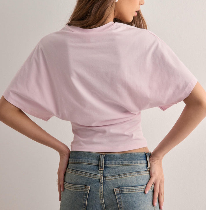 Damski Top Z Szerokimi Rękawami I Okrągłym Dekoltem