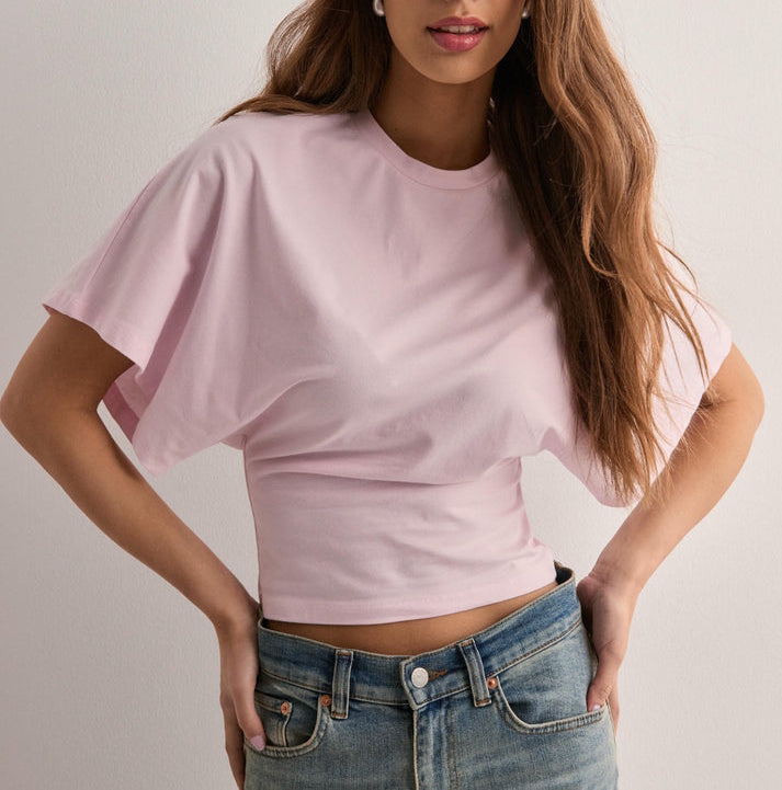 Damski Top Z Szerokimi Rękawami I Okrągłym Dekoltem