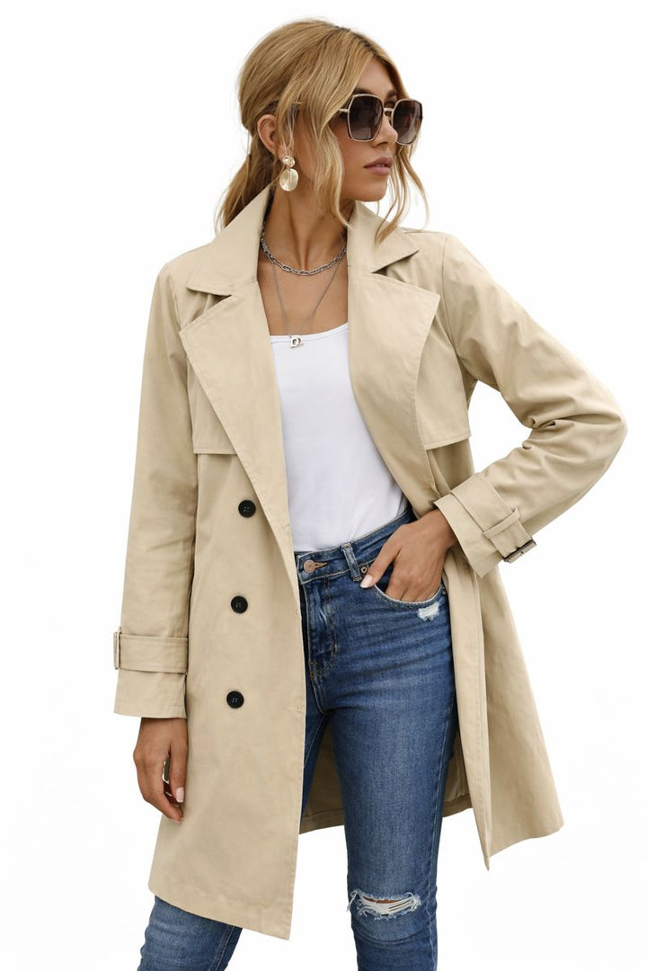 Damski Trencz z Podwójnym Zapięciem i Paskiem