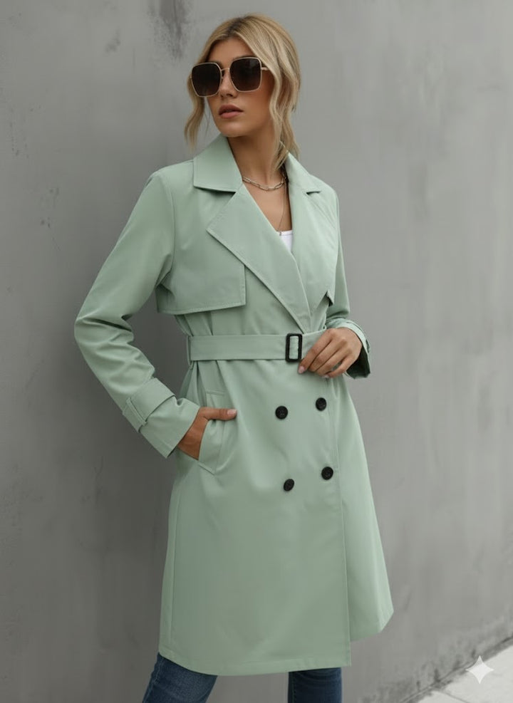 Damski Trencz z Podwójnym Zapięciem i Paskiem