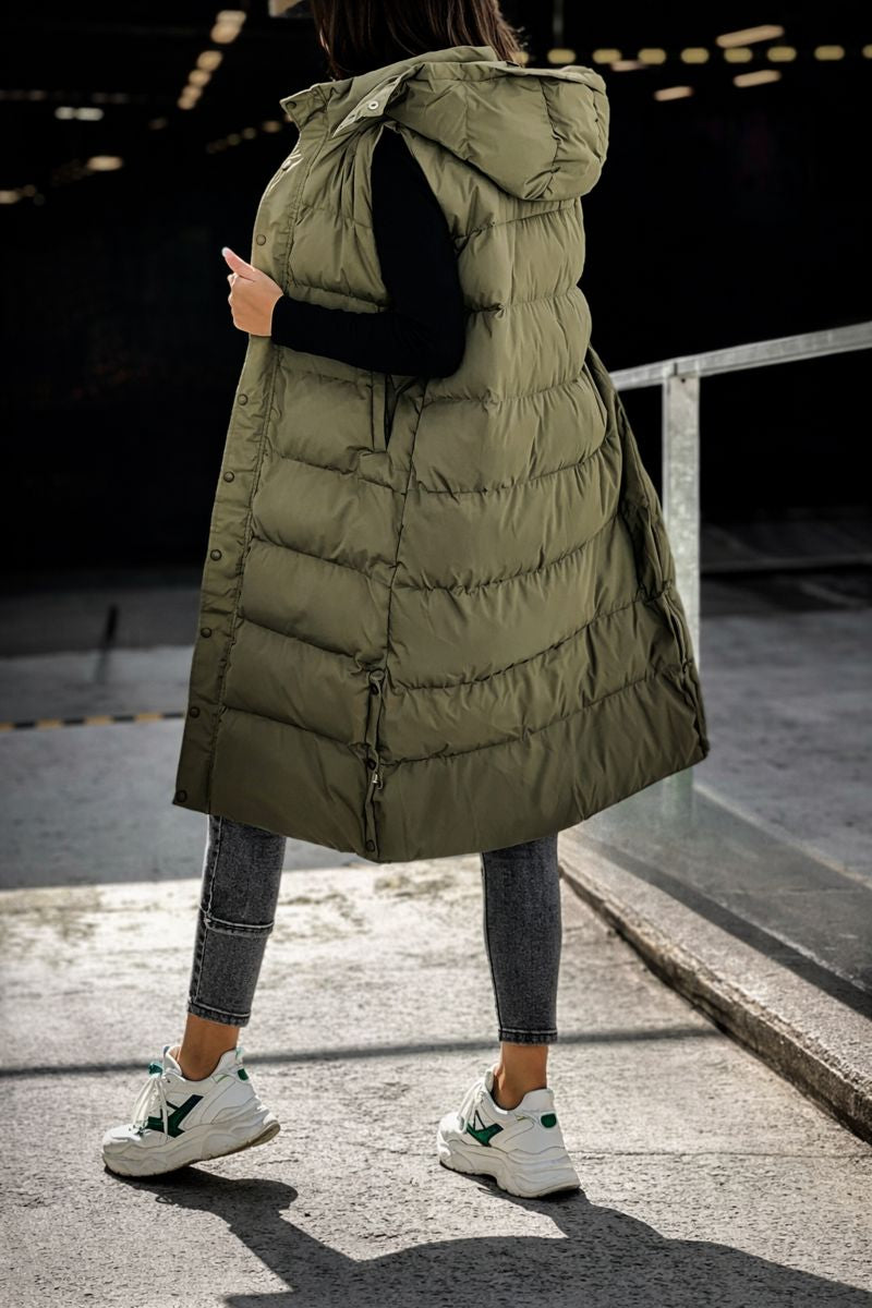 Damski Płaszcz  z Kapturem Długi Bez Rękawów