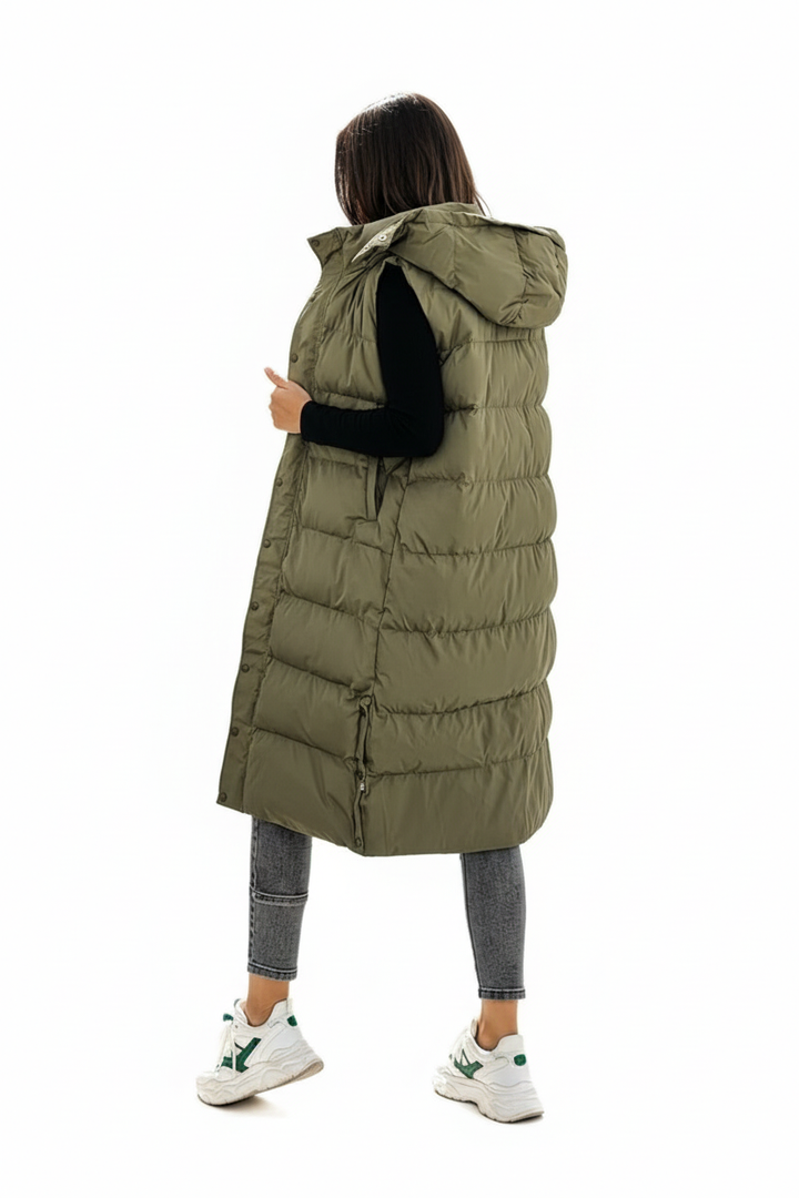 Damski Płaszcz  z Kapturem Długi Bez Rękawów