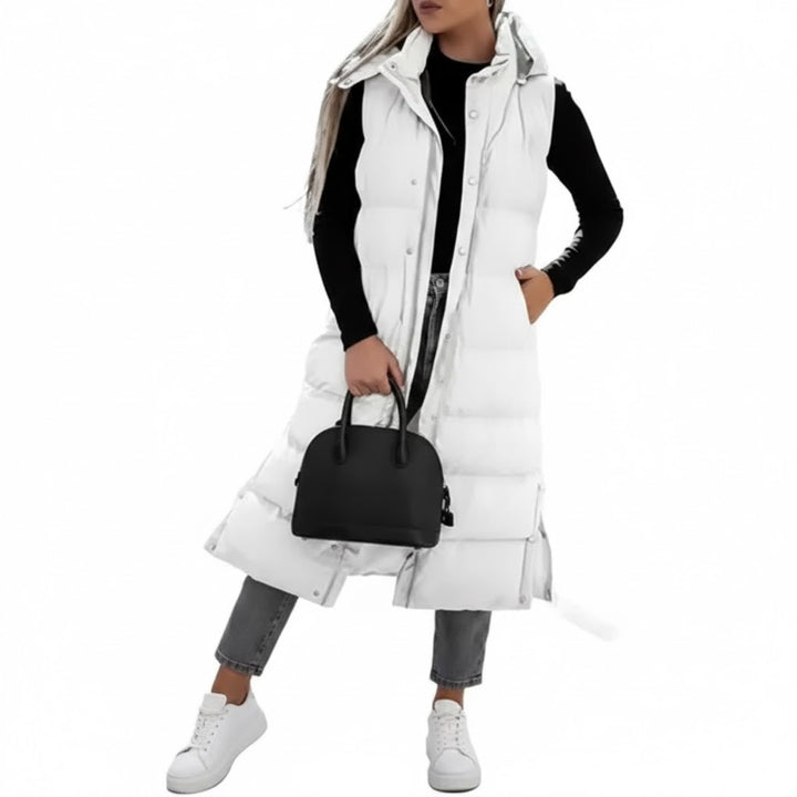 Damski Płaszcz  z Kapturem Długi Bez Rękawów