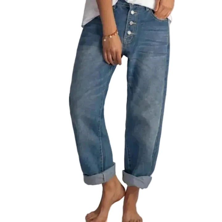 Damskie Luźne Dżinsy Z Guzikami