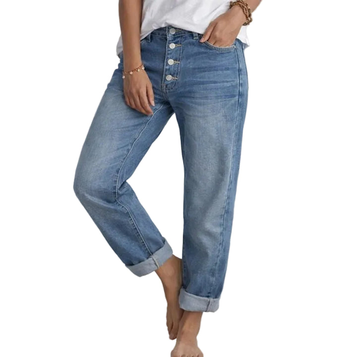 Damskie Luźne Dżinsy Z Guzikami