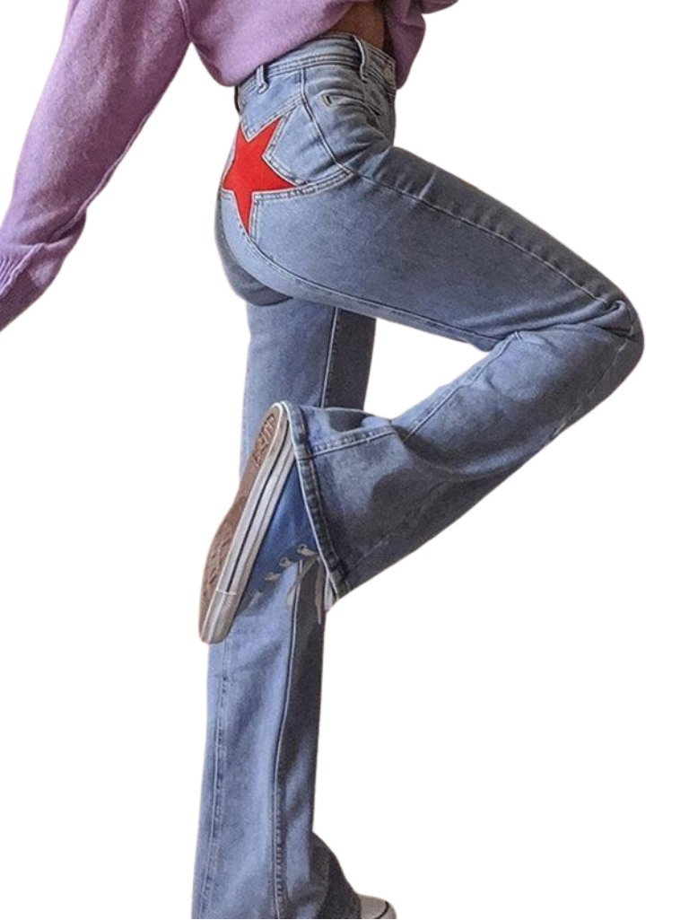Damskie Spodnie Dżinsy z Tylną Łatą w Kształcie Gwiazdy