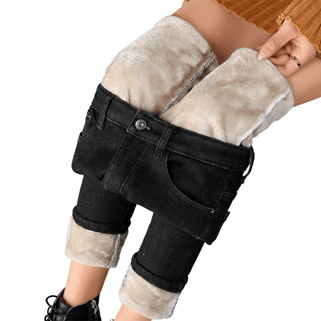 Damskie Spodnie Jeansy Zimowe Thermo Denim